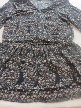 American Eagle Floral Pattern Black and Beige Boho Dress